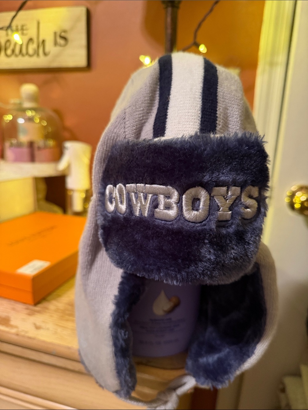 Cowboys Gray & Navy Faux Fur Trapper Hat